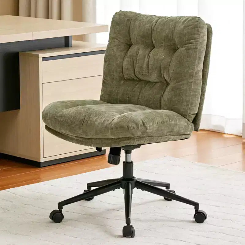 Sedia da toeletta girevole in ciniglia marrone / verde / grigio con ruote – senza braccioli, 1 posto