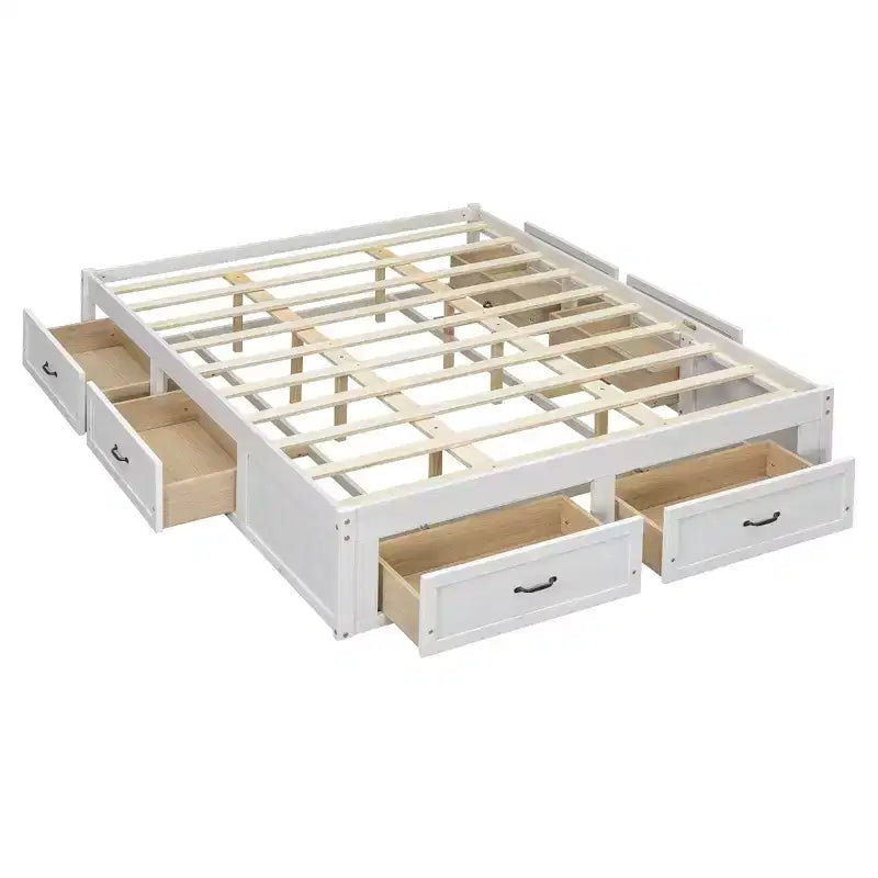 Letto matrimoniale Queen in legno marrone con 6 cassetti, 1 persona