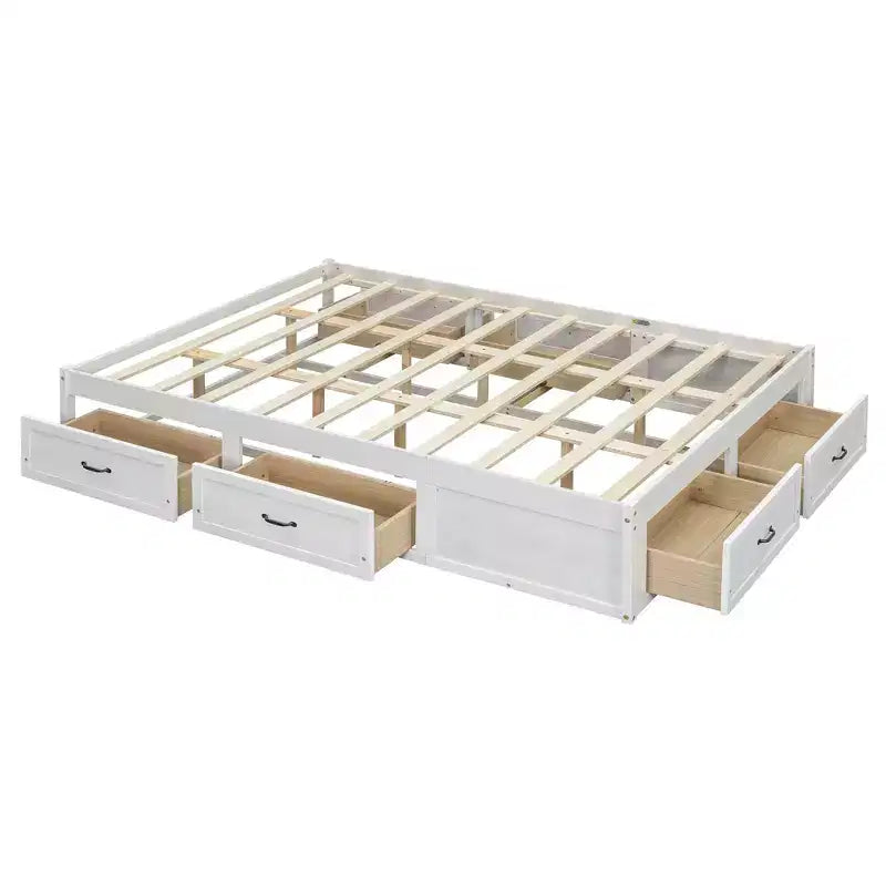 Letto matrimoniale Queen in legno marrone con 6 cassetti, 1 persona