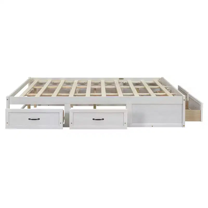 Letto matrimoniale Queen in legno marrone con 6 cassetti, 1 persona