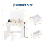 Set toeletta con specchio illuminato e sgabello, bianco/nero, 1 persona