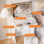 Set toeletta con specchio illuminato e sgabello, bianco/nero, 1 persona