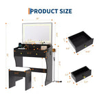 Set toeletta con specchio illuminato e sgabello, bianco/nero, 1 persona