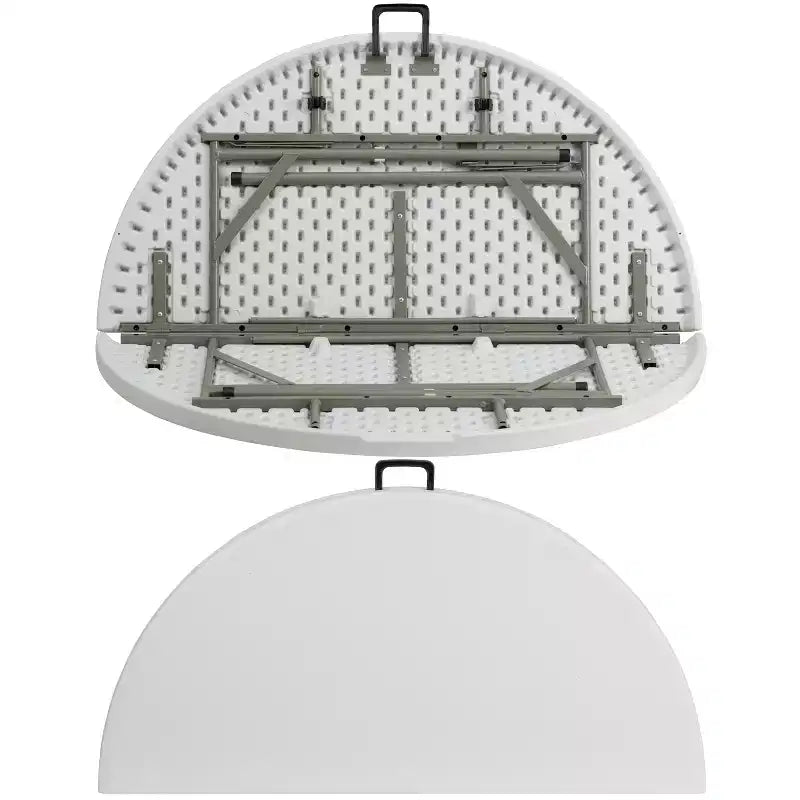 Tavolo rotondo pieghevole bianco, piano in plastica, 4 posti
