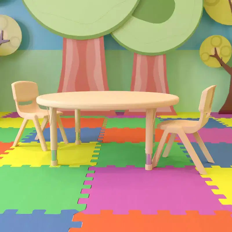 Tavolo attività blu rotondo in plastica regolabile in altezza per 2 bambini