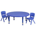 Tavolo attività blu rotondo in plastica regolabile in altezza per 2 bambini