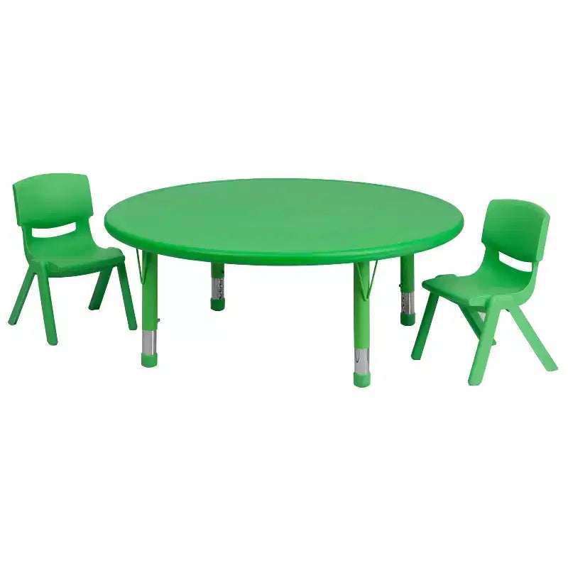 Tavolo attività blu rotondo in plastica regolabile in altezza per 2 bambini