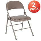 Sedia pieghevole senza braccioli con schienale alto, in vinile, beige/grigio, set da 2