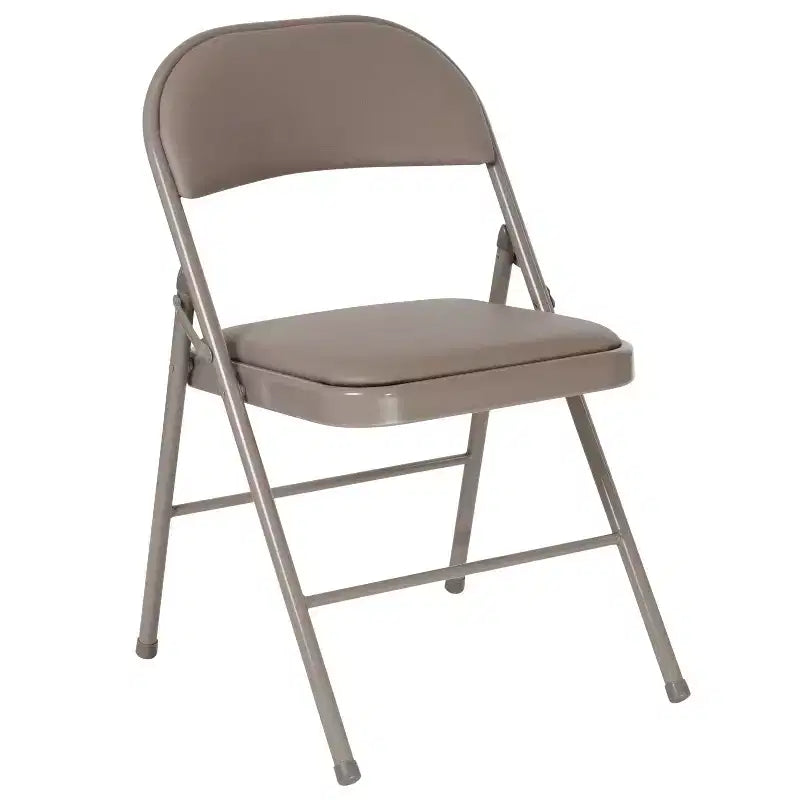 Sedia pieghevole senza braccioli con schienale alto, in vinile, beige/grigio, set da 2