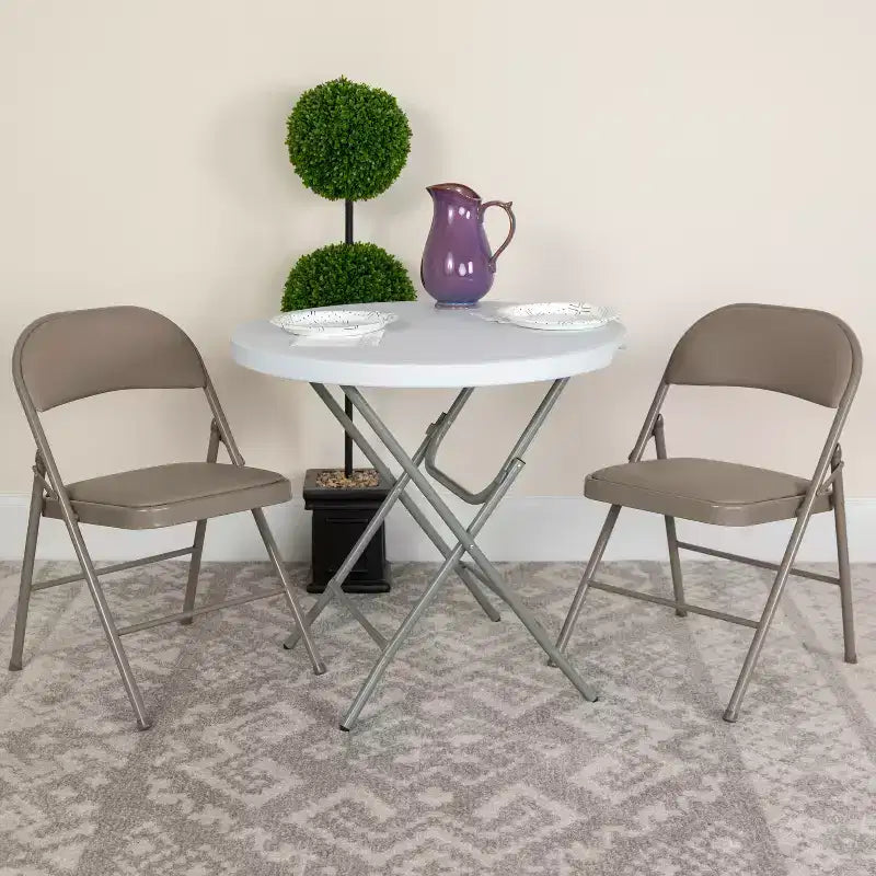 Sedia pieghevole senza braccioli con schienale alto, in vinile, beige/grigio, set da 2