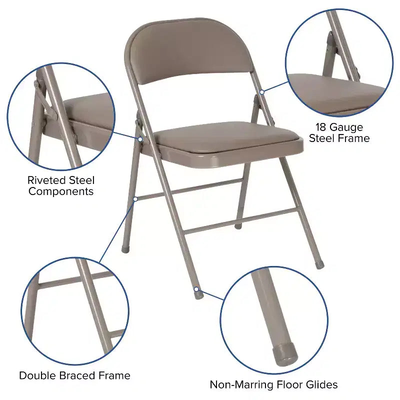 Sedia pieghevole senza braccioli con schienale alto, in vinile, beige/grigio, set da 2