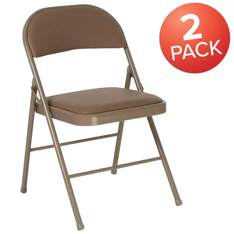 Sedia pieghevole senza braccioli con schienale alto, in vinile, beige/grigio, set da 2