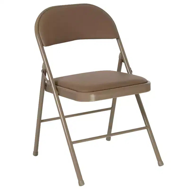 Sedia pieghevole senza braccioli con schienale alto, in vinile, beige/grigio, set da 2