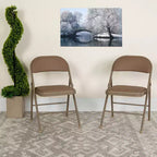Sedia pieghevole senza braccioli con schienale alto, in vinile, beige/grigio, set da 2
