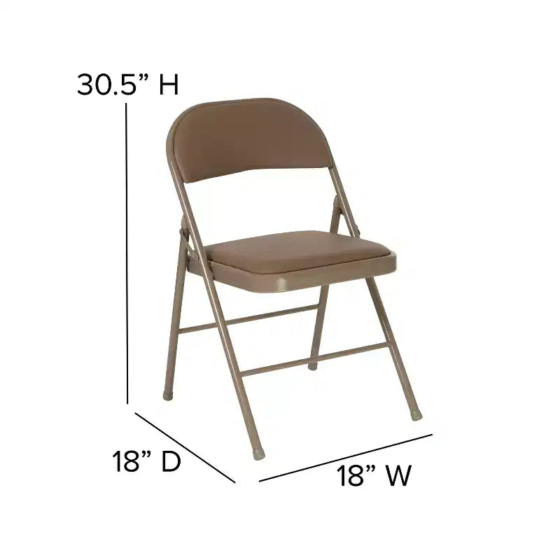 Sedia pieghevole senza braccioli con schienale alto, in vinile, beige/grigio, set da 2