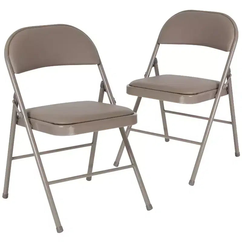 Sedia pieghevole senza braccioli con schienale alto, in vinile, beige/grigio, set da 2
