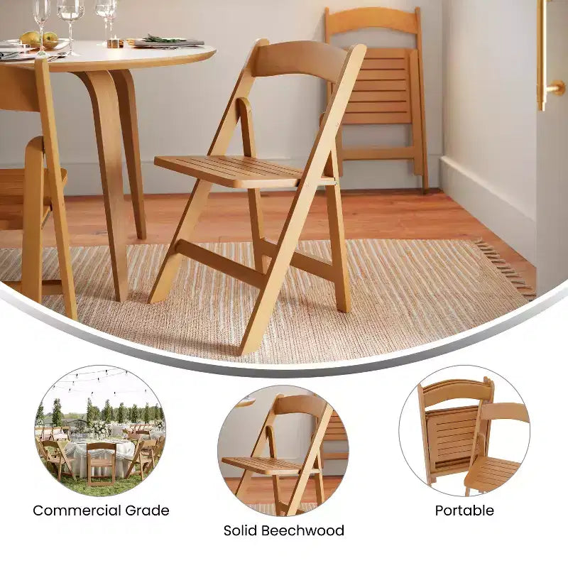 Sedia da pranzo pieghevole in legno massello, rovere/stile americano antico/bianco, 1 posto