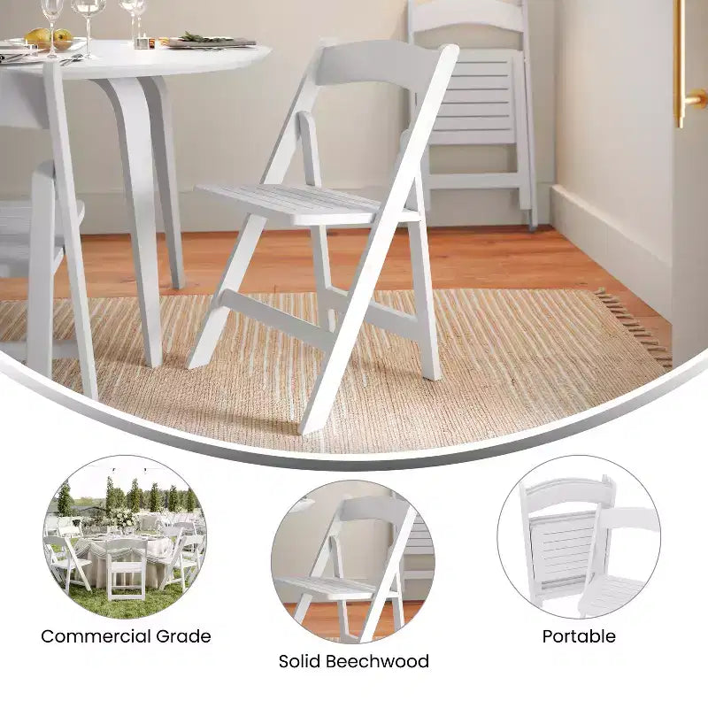 Sedia da pranzo pieghevole in legno massello, rovere/stile americano antico/bianco, 1 posto