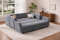 Divano componibile a U in velluto blu, a 9 posti con pouf